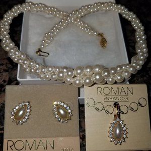 Pearl Necklace, Earrings & Pendant Vintage Jewelry